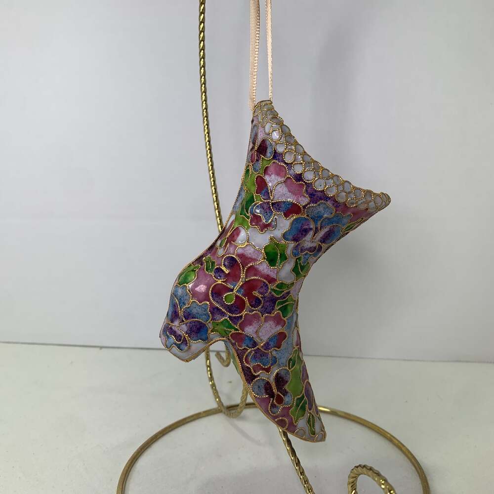 NYCO Gilt Metal Cloisonné Enamel Floral Boot
